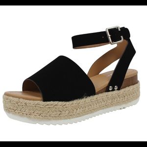 Black Open Toe Ankle Strap Espadrille